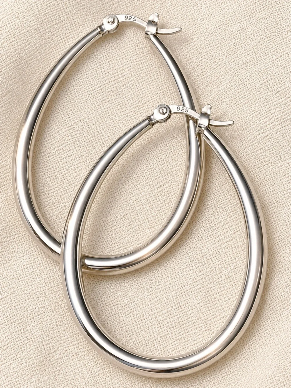 925 Sterling Silver Big Oval Hoop Earrings | Statement Silver Hoops - Picture 1 of 7